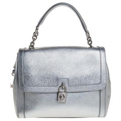 Dolce and Gabbana Silver Leather Small Miss Dolce Top Handle Bag