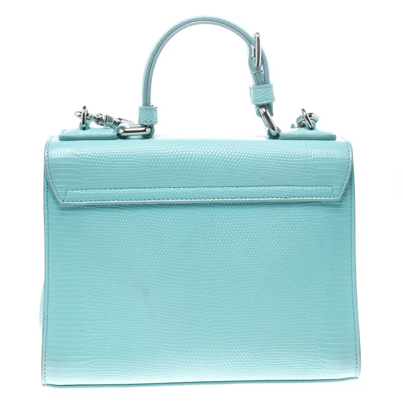 Dolce and Gabbana Sky Blue Lizard Embossed Leather Small Miss Monica Top Handle  7