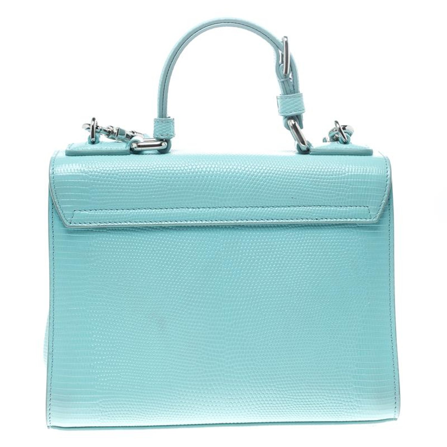 Dolce And Gabbana Sky Blue Lizard Embossed Leather Small Miss Monica Top Handle