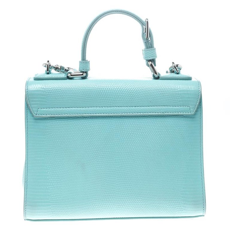 Dolce and Gabbana Sky Blue Lizard Embossed Leather Small Miss Monica ...