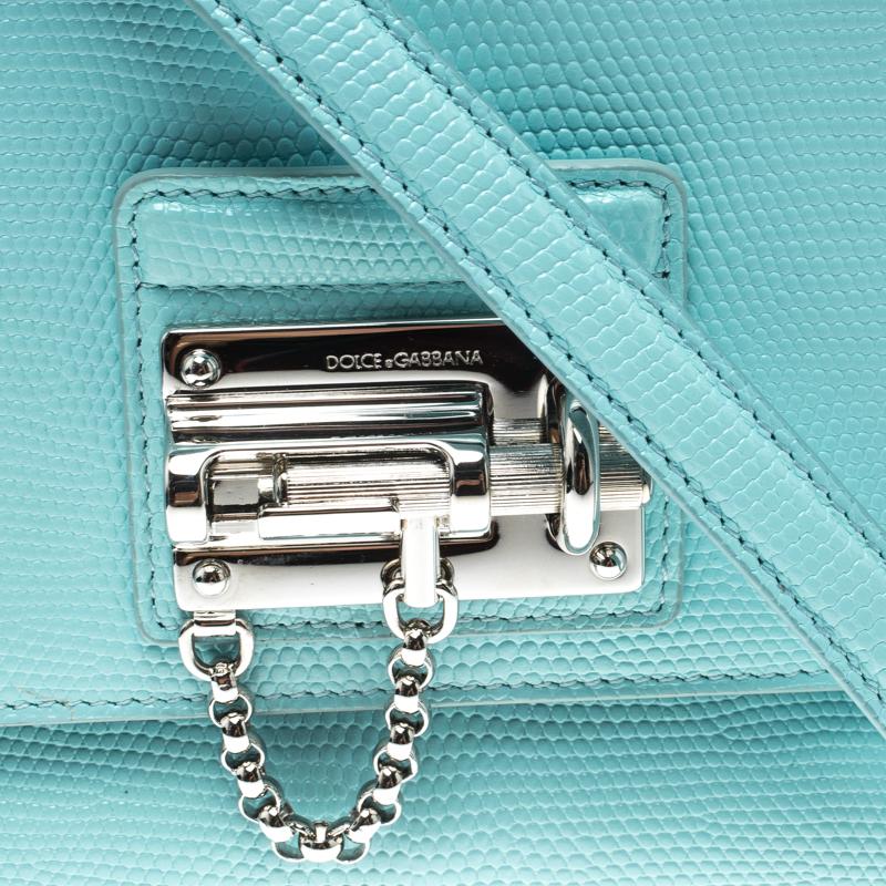 Dolce and Gabbana Sky Blue Lizard Embossed Leather Small Miss Monica Top Handle  2