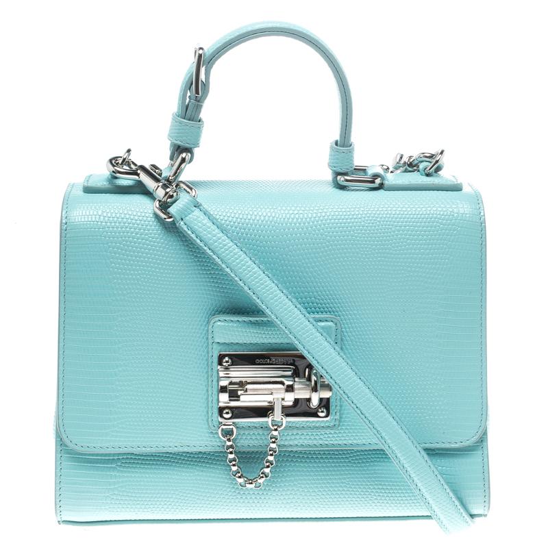 Dolce and Gabbana Sky Blue Lizard Embossed Leather Small Miss Monica Top Handle 