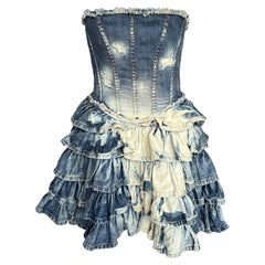 Dolce and Gabbana sleeveless denim dress with boned corset seen on runway ss2010