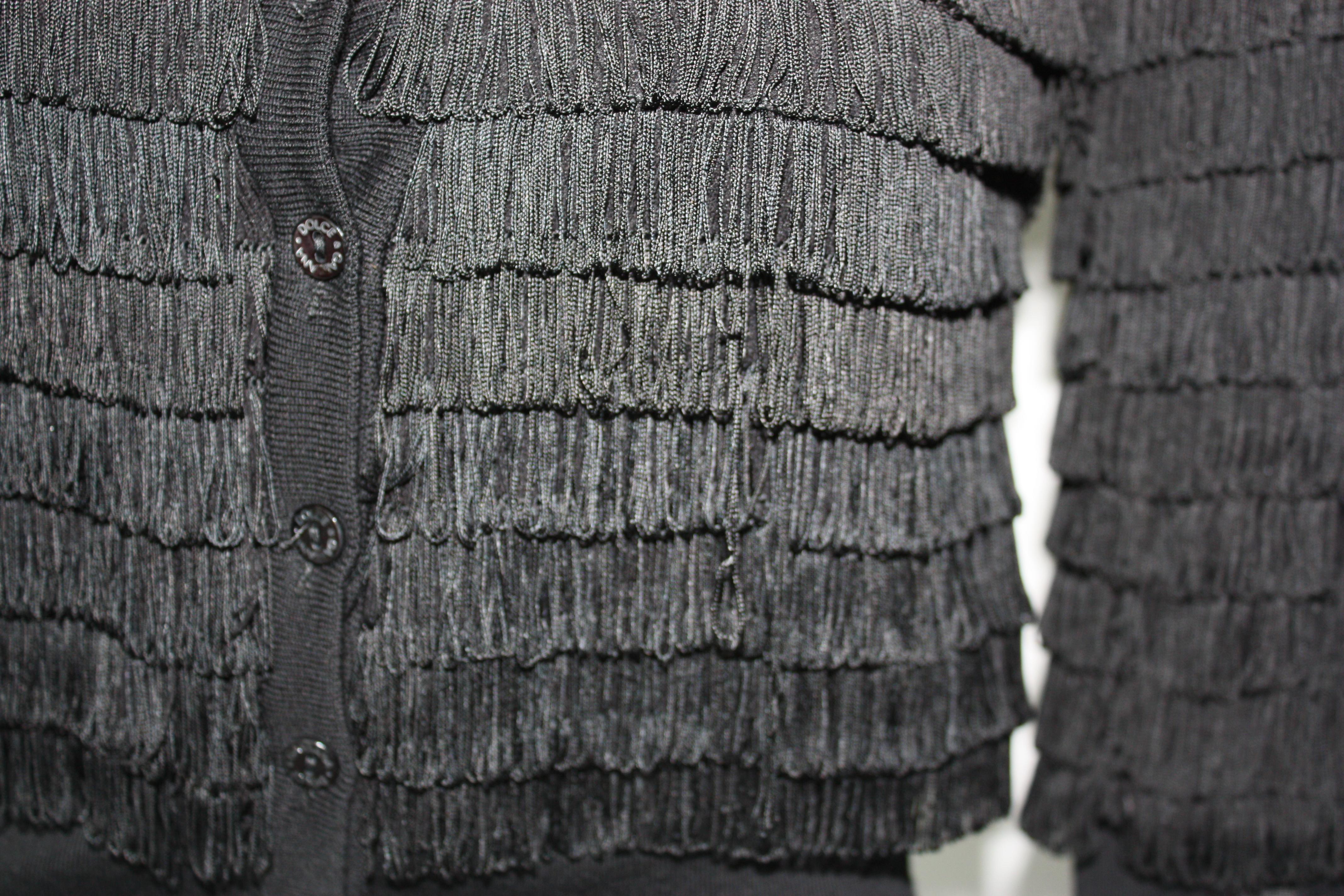 Dolce and Gabbana Special Edition Black Fringe Cardigan Size XS In Excellent Condition For Sale In Thousand Oaks, CA