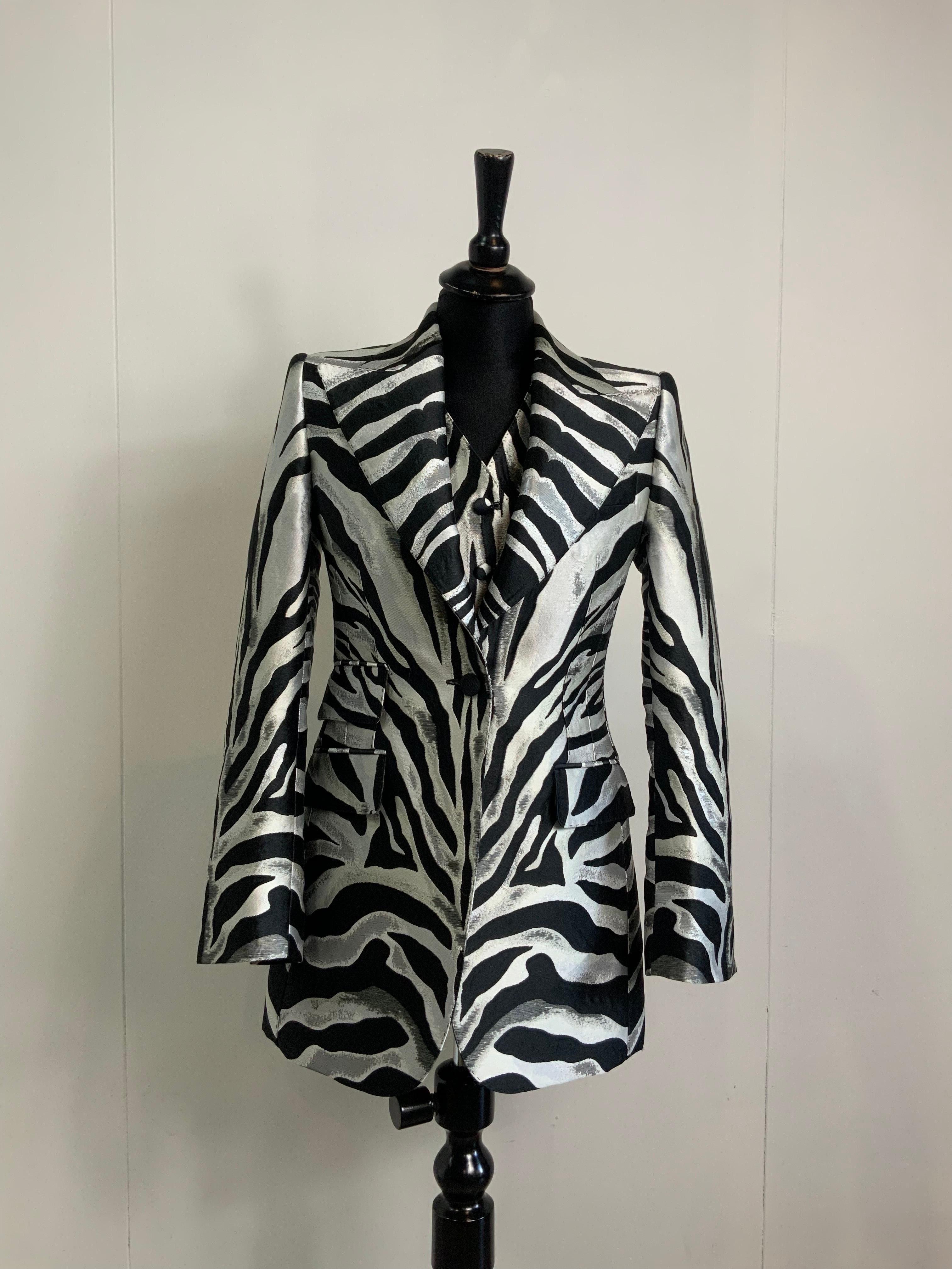 Black Dolce and Gabbana Spring 22 Zebra Jacket + Vest  For Sale