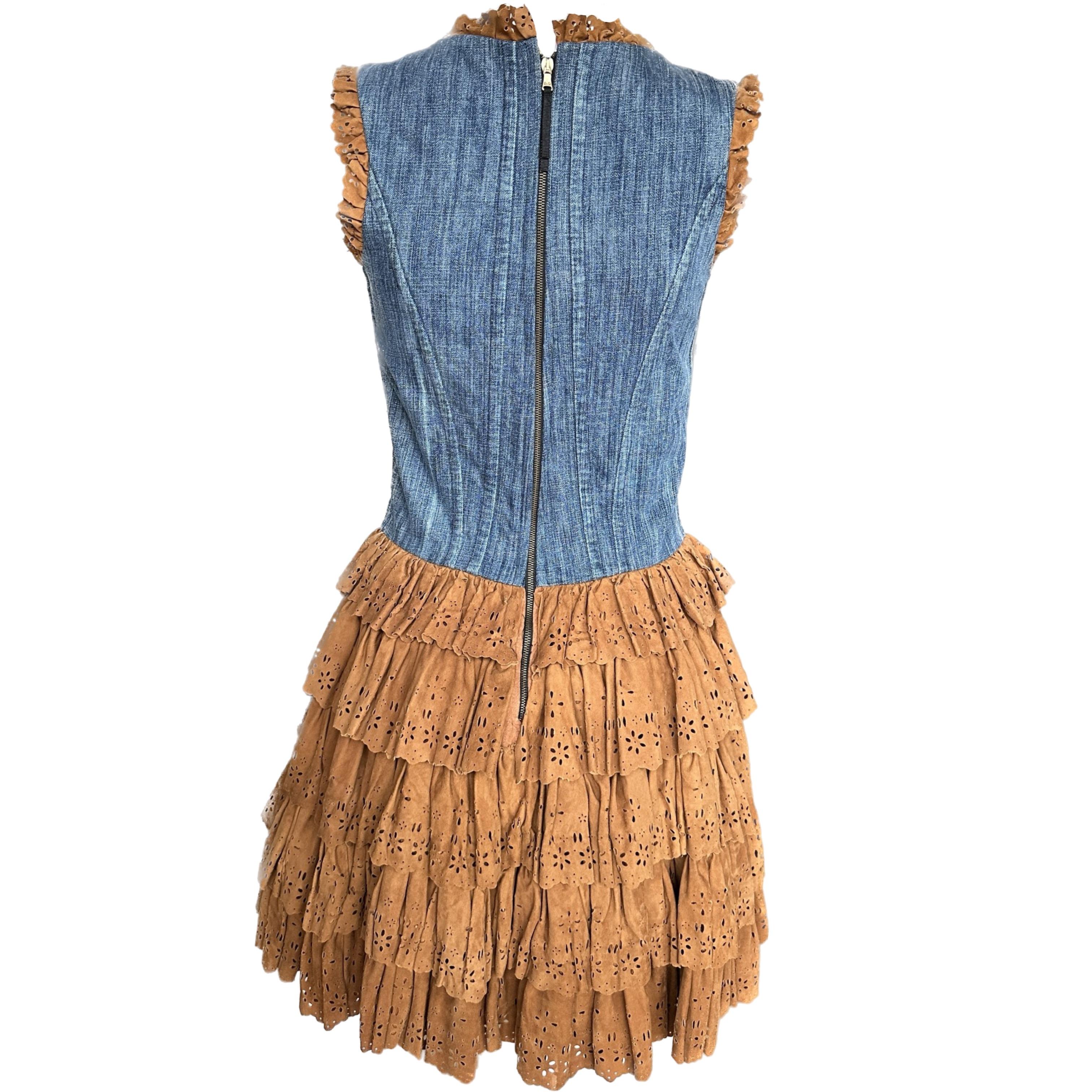 Dolce und Gabbana F/S 2010 Laufsteg-Kleid aus Denim und Leder mit Korsett aus Boned  (Braun) im Angebot