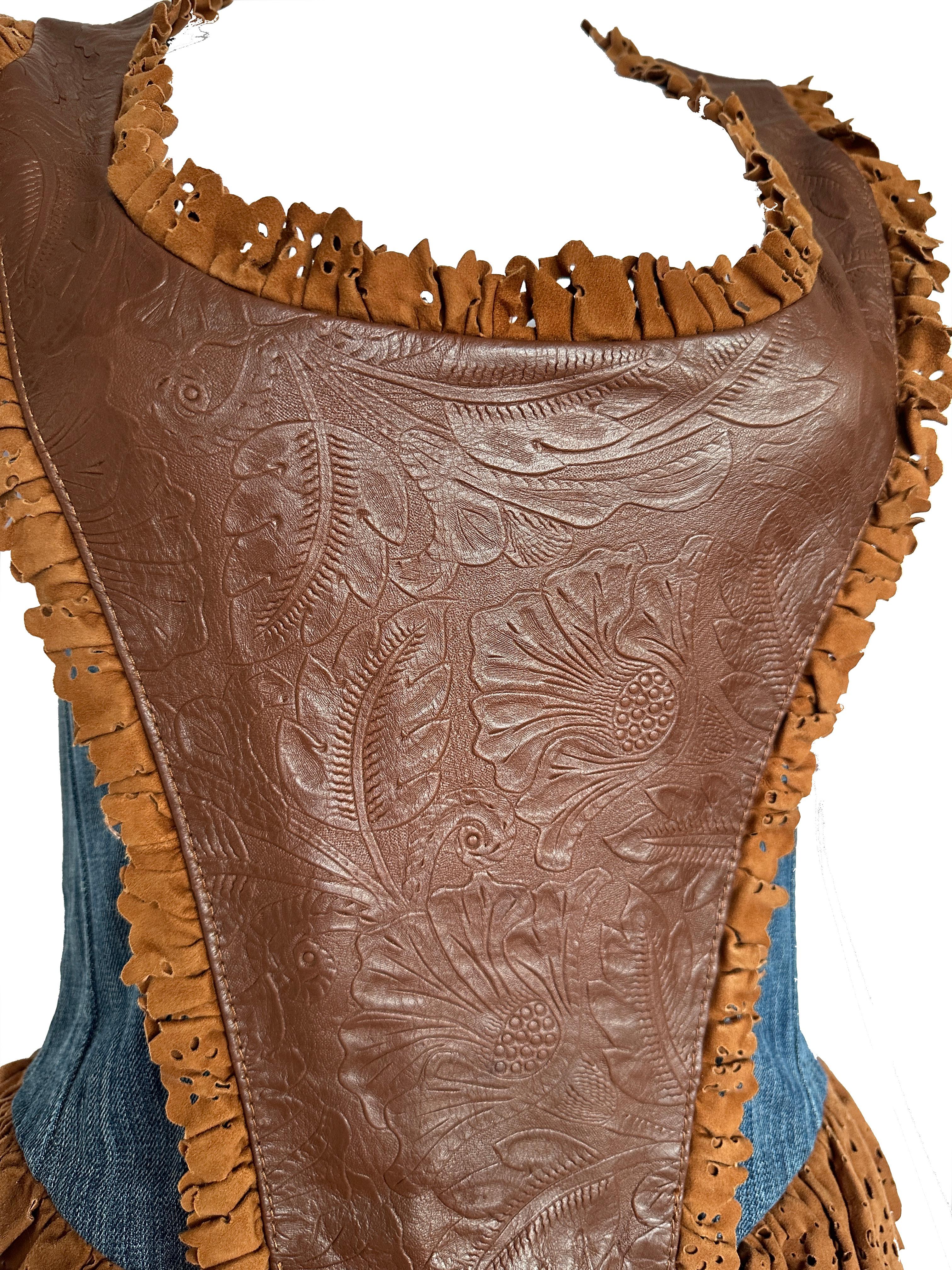 Women's Dolce and Gabbana ss 2010 runway denim and leather dress with boned corset  For Sale