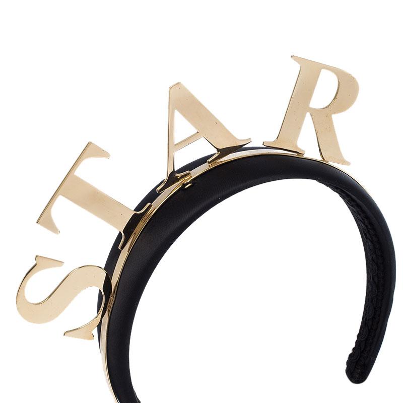 Dolce and Gabbana Star Black Satin Gold Tone Headband In Good Condition In Dubai, Al Qouz 2