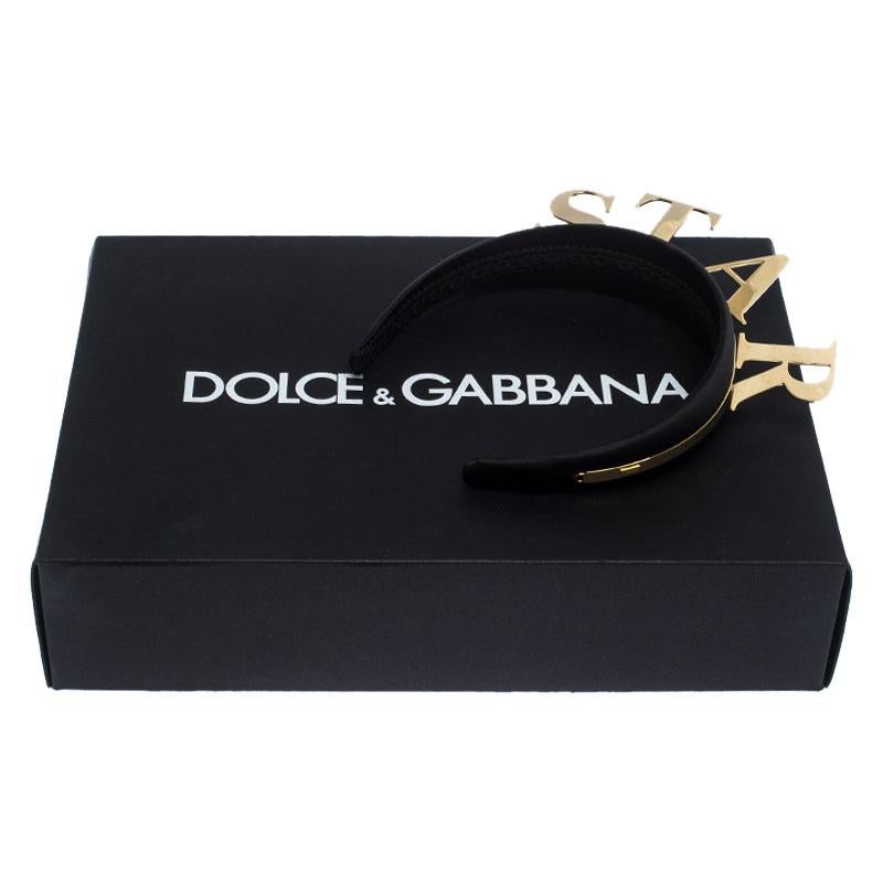 Dolce and Gabbana Star Black Satin Gold Tone Headband 1