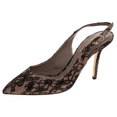 Dolce and Gabbana Suede And Black Lace Bellucci Slingback Sandals Size 39