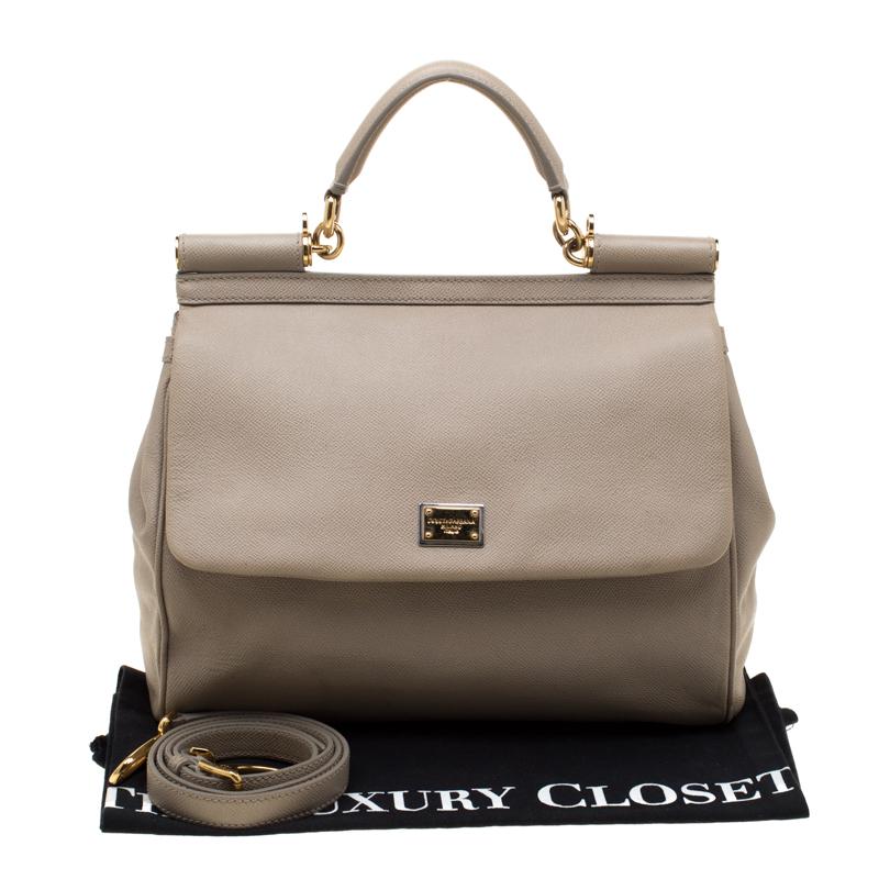 Dolce and Gabbana Taupe Leather Medium Miss Sicily Top Handle Bag 6