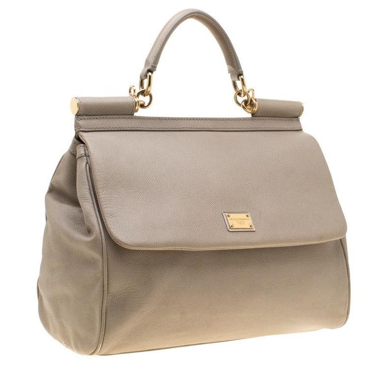 Dolce and Gabbana Taupe Leather Medium Miss Sicily Top Handle Bag For ...
