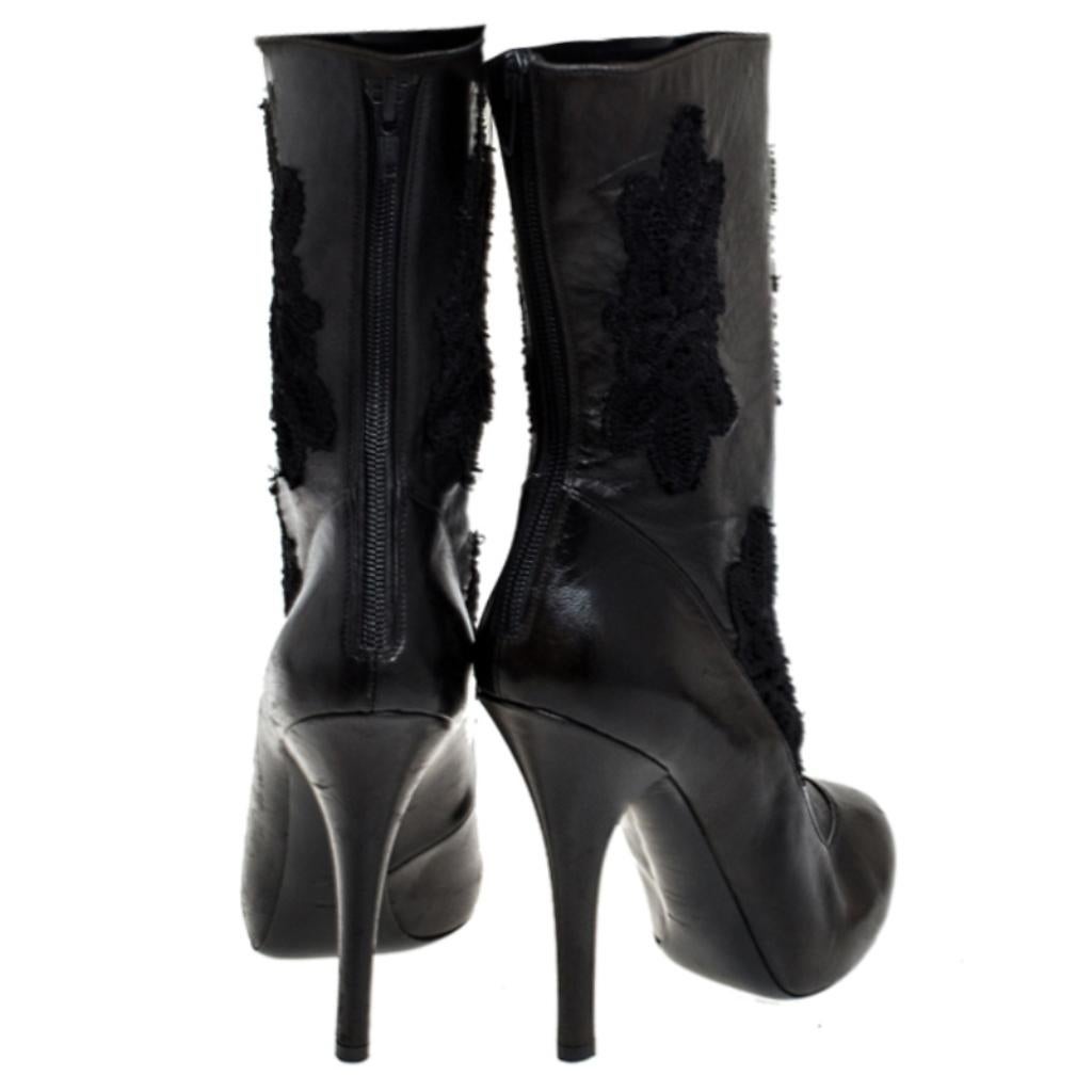 Dolce and Gabbana Two Tone Leather And Black Lace Mid Calf Boots Size 39 1