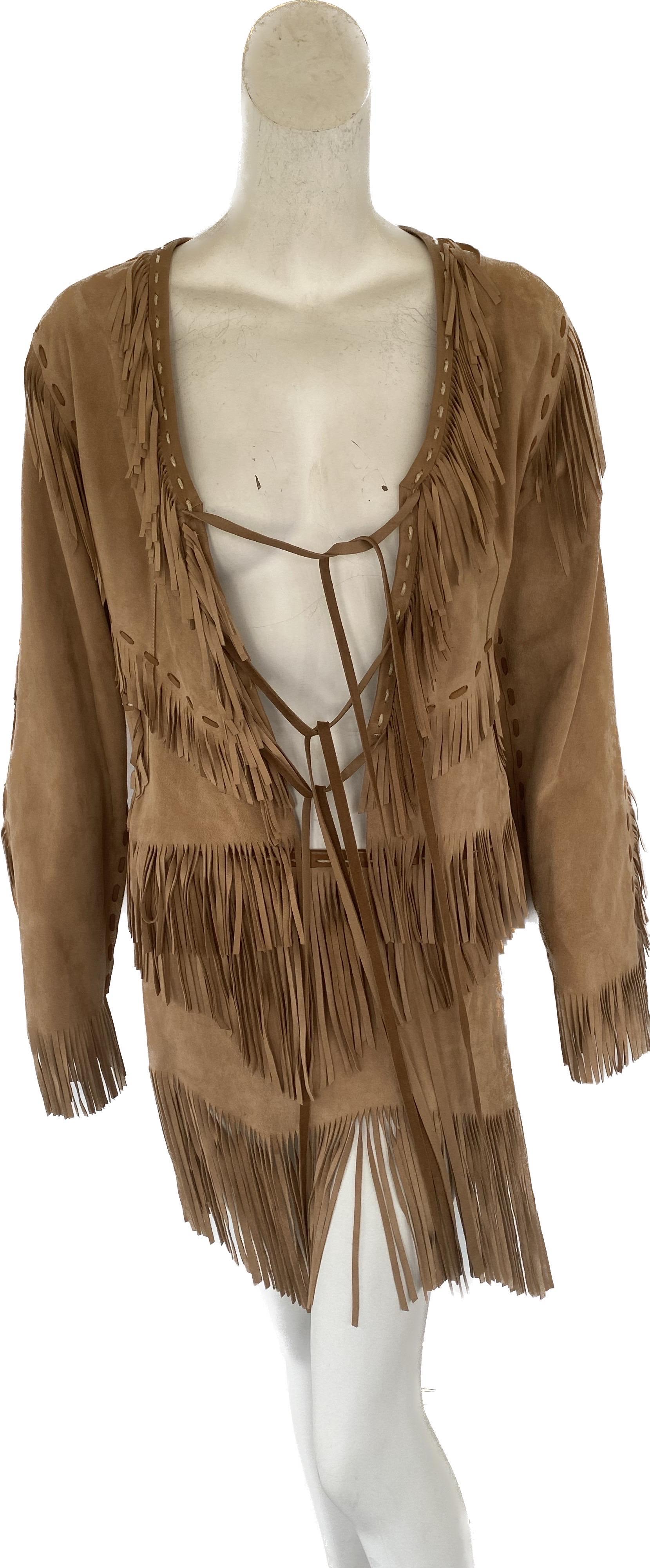 Dolce and Gabbana Vintage Y2K Fringe Suede Whip Stitch Skirt Suit 8