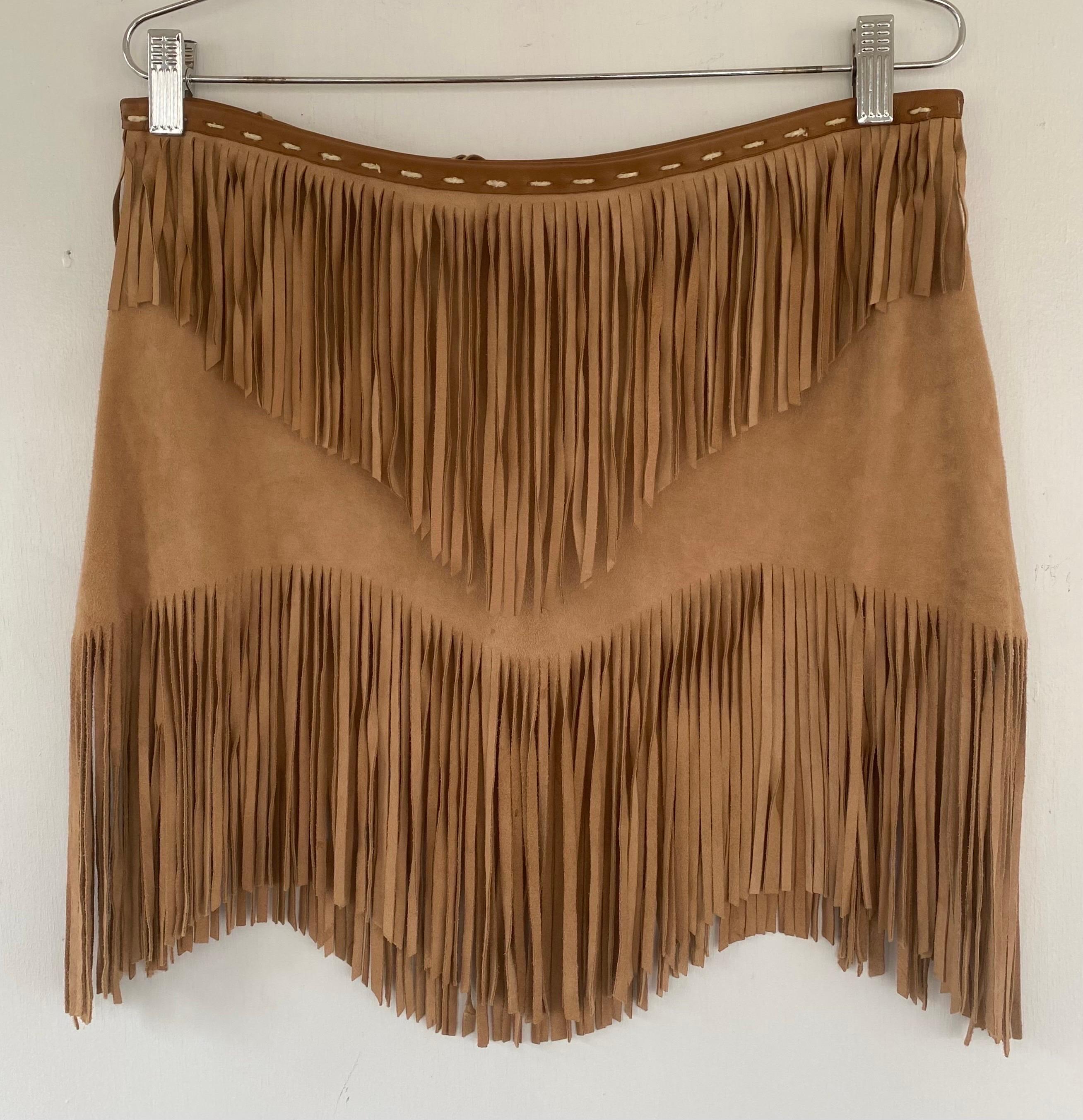 Dolce and Gabbana Vintage Y2K Fringe Suede Whip Stitch Skirt Suit 10