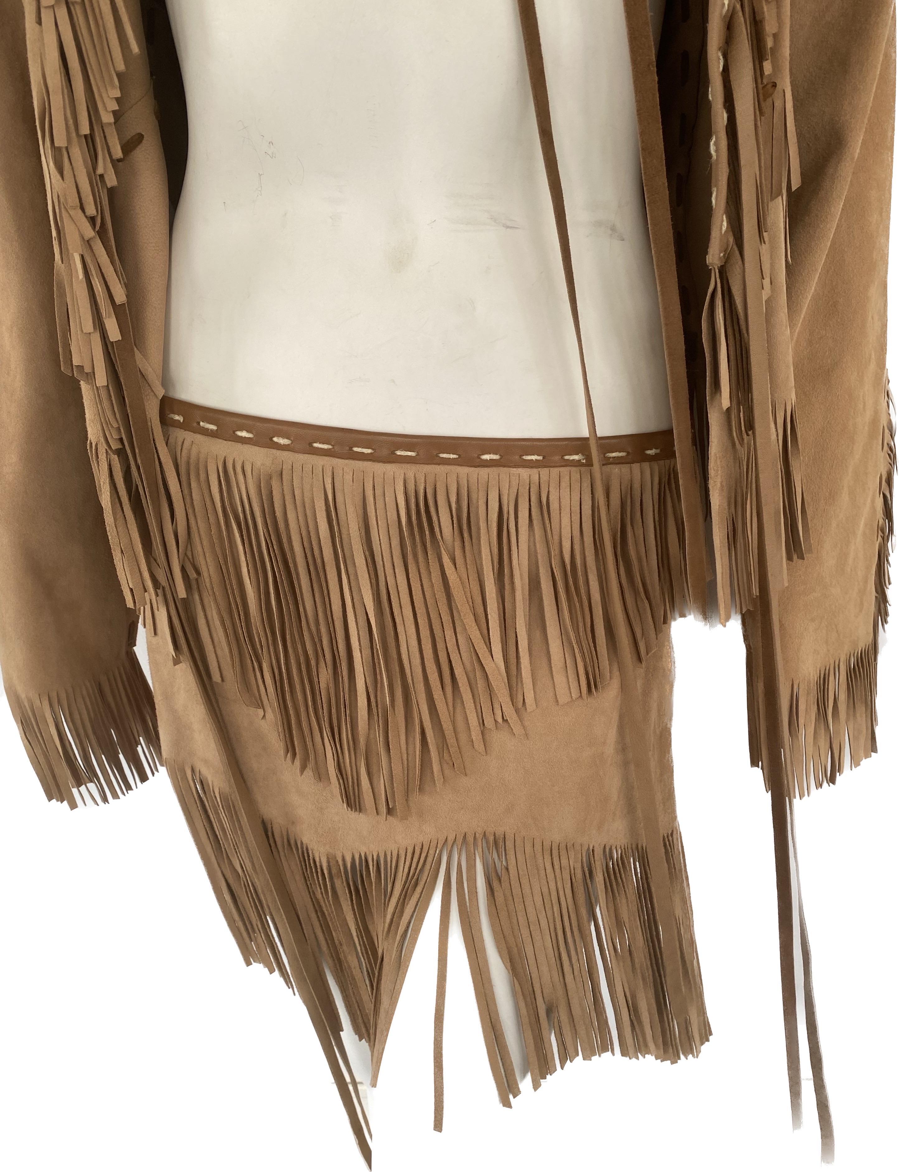 Dolce and Gabbana Vintage Y2K Fringe Suede Whip Stitch Skirt Suit In Excellent Condition In Chicago, IL