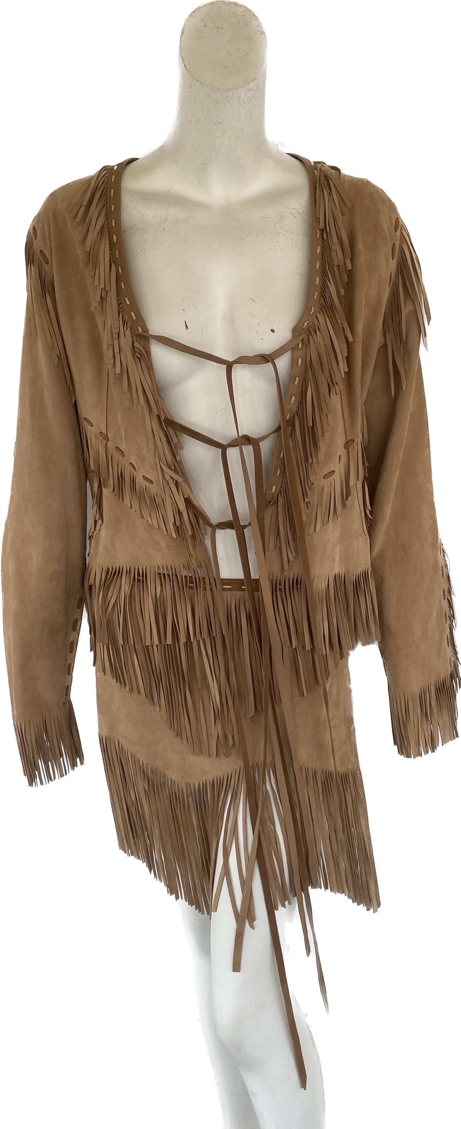 Dolce and Gabbana Vintage Y2K Fringe Suede Whip Stitch Skirt Suit 2