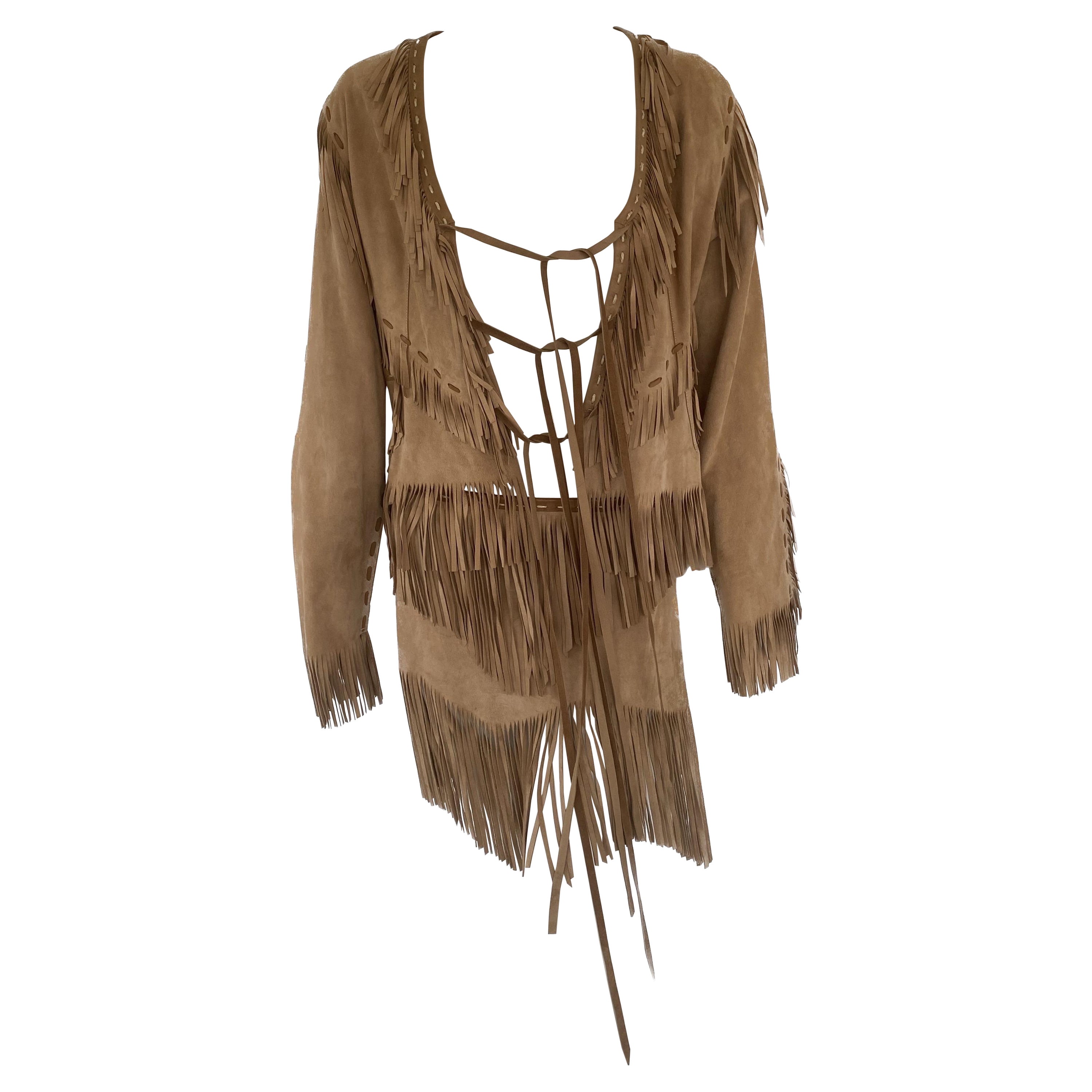Dolce and Gabbana Vintage Y2K Fringe Suede Whip Stitch Skirt Suit
