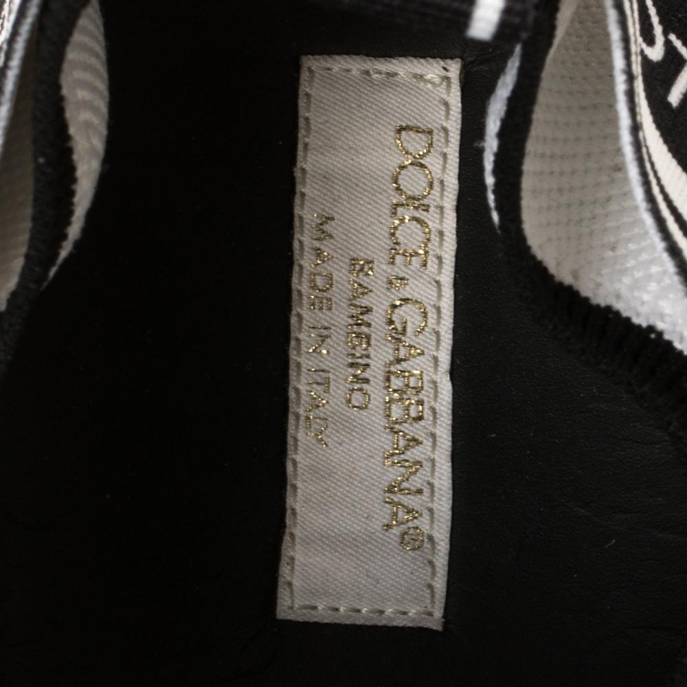 Women's Dolce and Gabbana White/Black Fabric and Embellishment Sorrento Sneakers Size 38
