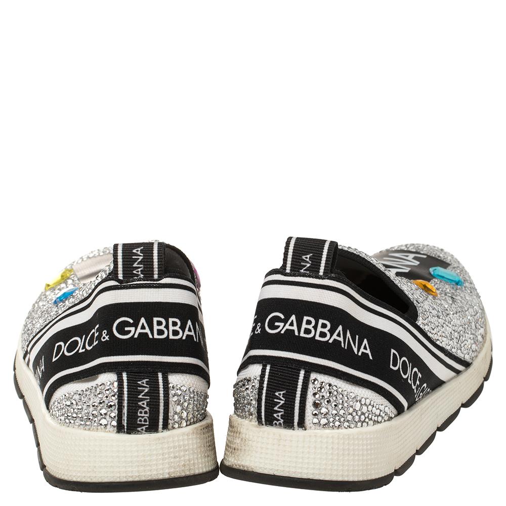 Dolce and Gabbana White/Black Fabric and Embellishment Sorrento Sneakers Size 38 2