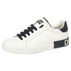 Dolce and Gabbana White/Black Leather Portofino Lace-Up Sneakers Size 42.5