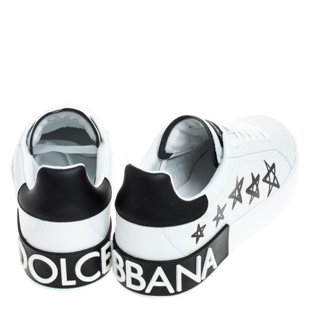 Dolce and Gabbana White/Black Leather Portofino Low Top Sneakers Size 38.5 In New Condition In Dubai, Al Qouz 2