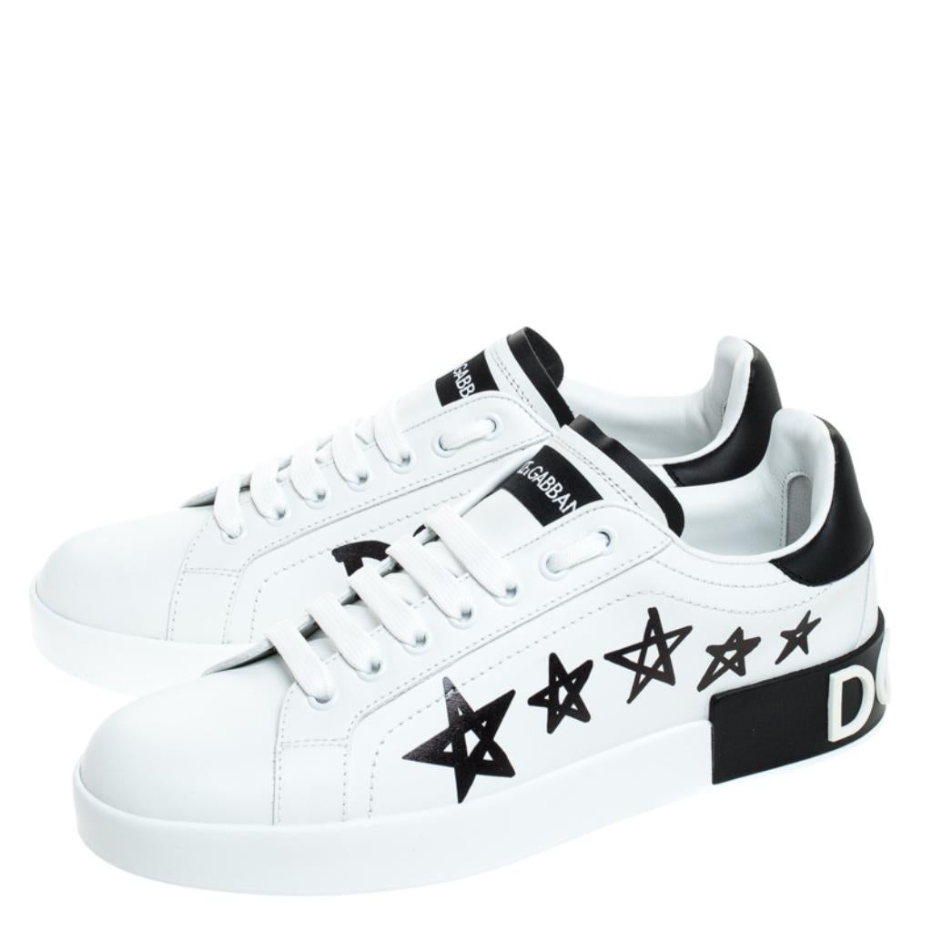 Dolce and Gabbana White/Black Leather Portofino Low Top Sneakers Size 38.5 2