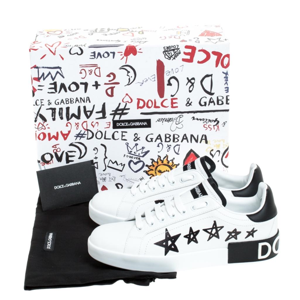 Dolce and Gabbana White/Black Leather Portofino Low Top Sneakers Size 38.5 3