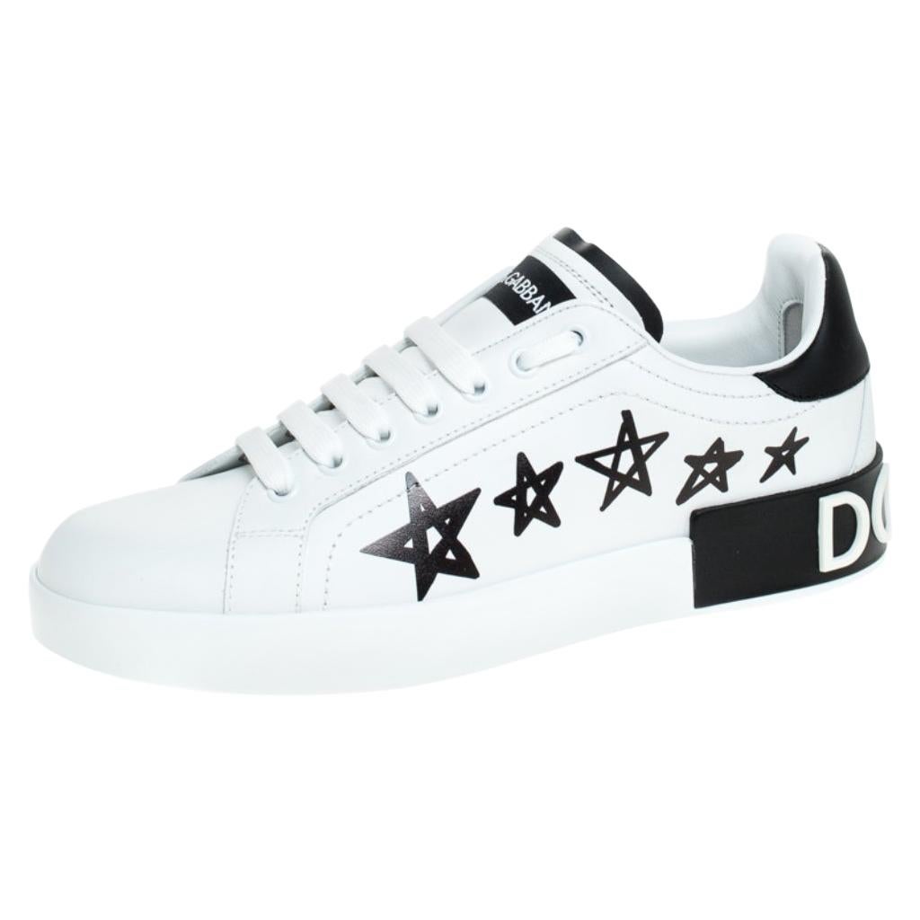 Dolce and Gabbana White/Black Leather Portofino Low Top Sneakers Size 38.5
