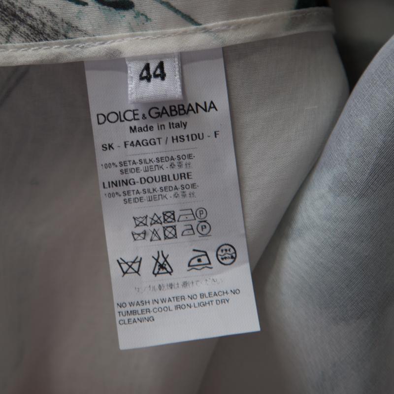 Dolce and Gabbana White Brushstroke Printed Organza Midi Skirt M In Excellent Condition In Dubai, Al Qouz 2