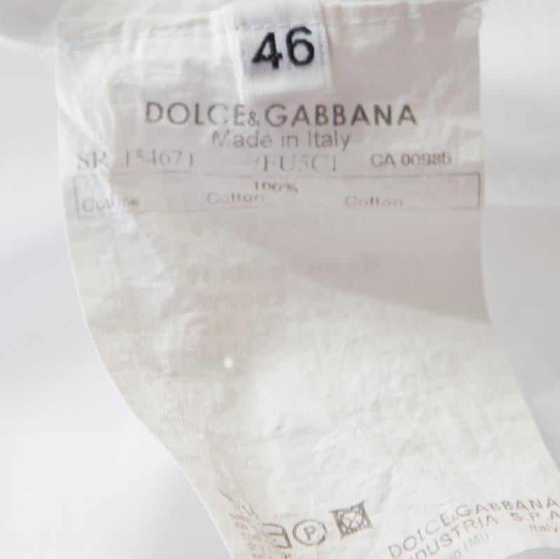 Dolce and Gabbana White Cotton Poplin Contrast Collar and Cuff Detail Shirt L In Good Condition In Dubai, Al Qouz 2