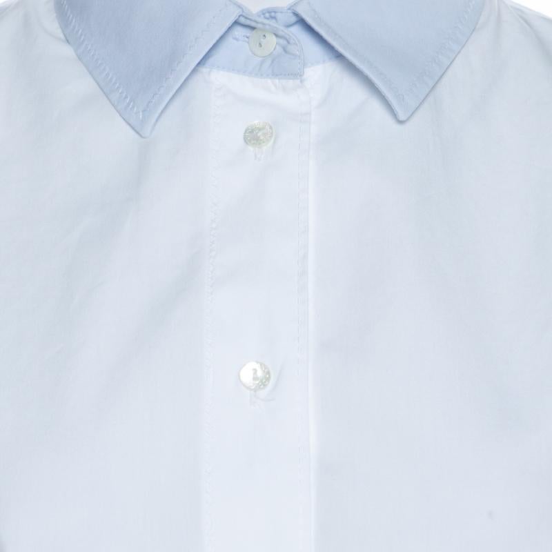 Women's Dolce and Gabbana White Cotton Poplin Contrast Collar and Cuff Detail Shirt L
