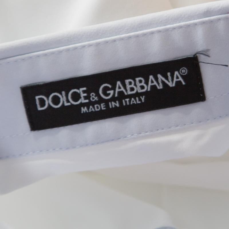 Dolce and Gabbana White Cotton Poplin Contrast Collar and Cuff Detail Shirt L 1