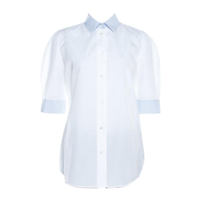 Dolce and Gabbana White Cotton Poplin Contrast Collar and Cuff Detail Shirt L
