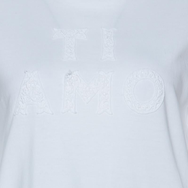 Dolce and Gabbana White Cotton Ti Amo Applique T Shirt S In Good Condition In Dubai, Al Qouz 2