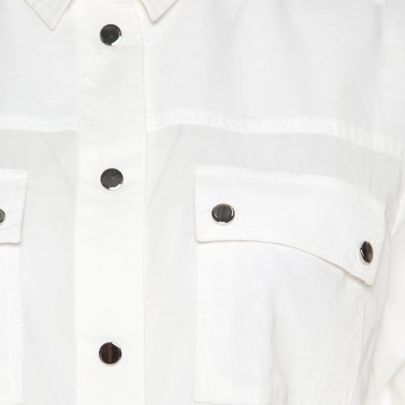 Dolce and Gabbana White Cotton Voile Metal Button Front Shirt M 1