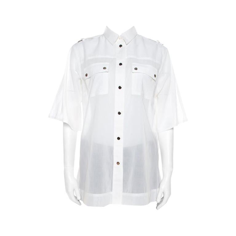 Dolce and Gabbana White Cotton Voile Metal Button Front Shirt M