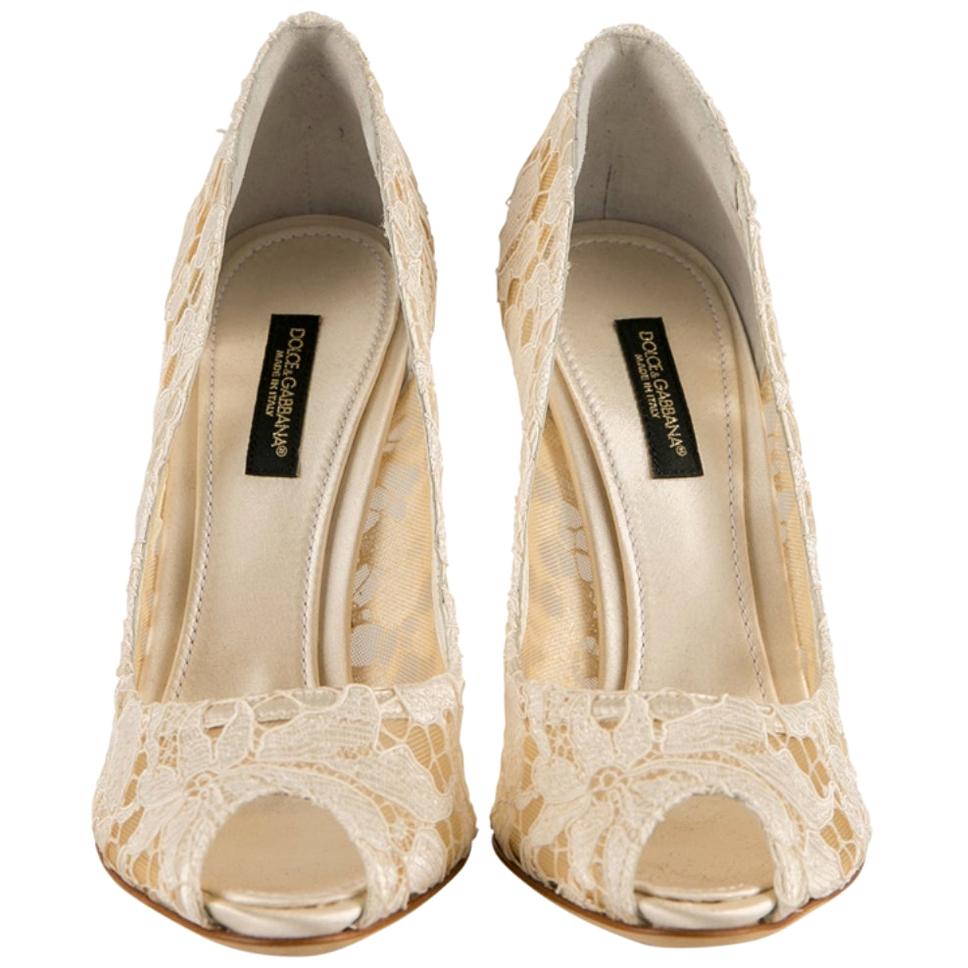 Dolce and Gabbana White Floral Lace Peep Toe Pumps Size 36.5