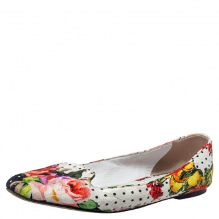 Dolce and Gabbana White Floral Print Fabric Loafers Size 40 For Sale 1