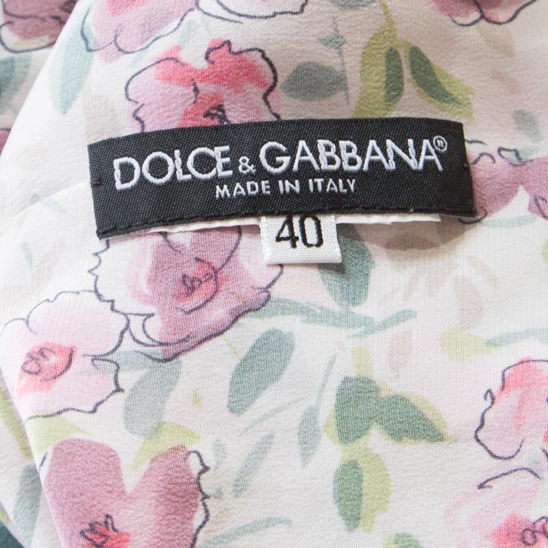 Dolce and Gabbana White Floral Printed Neck Tie Detail Blouse S In Good Condition In Dubai, Al Qouz 2