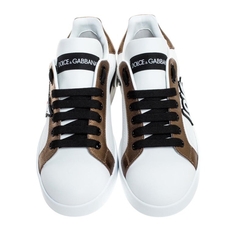 Dolce & Gabbana White Low Top Portofino Leather Sneakers Shoes