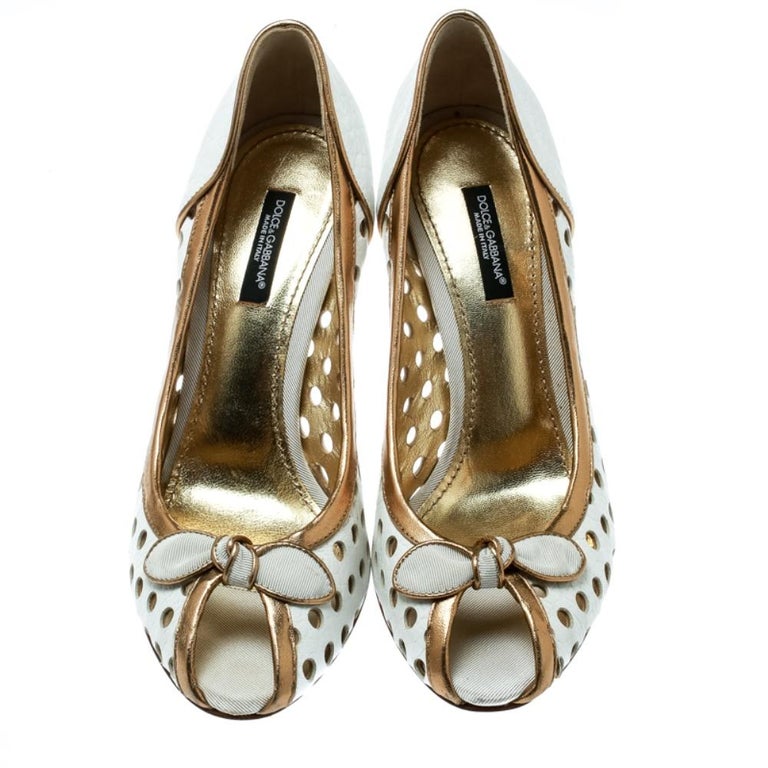 Dolce & Gabbana White Crystals Peep Toe Heels Satin Pumps Shoes