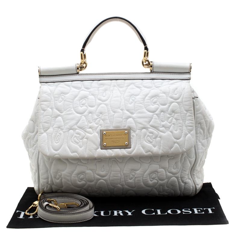 Dolce And Gabbana White Leather Large Miss Sicily Top Handle Bag 6