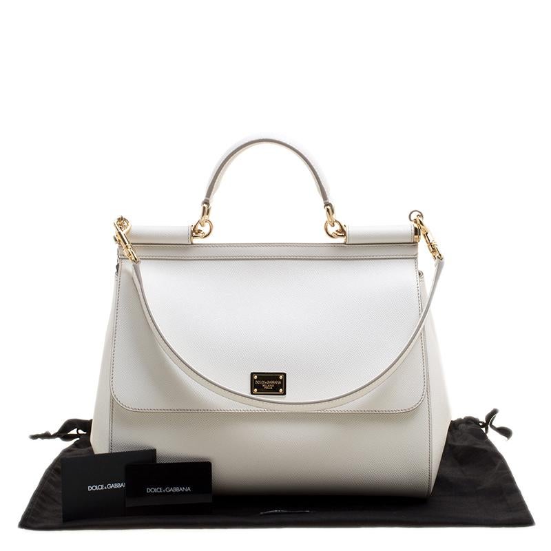 Dolce and Gabbana White Leather Large Miss Sicily Tote 7