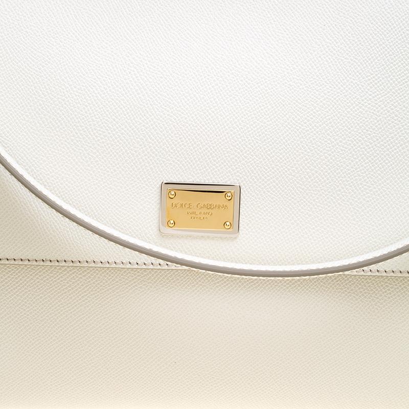 Dolce and Gabbana White Leather Large Miss Sicily Tote 2
