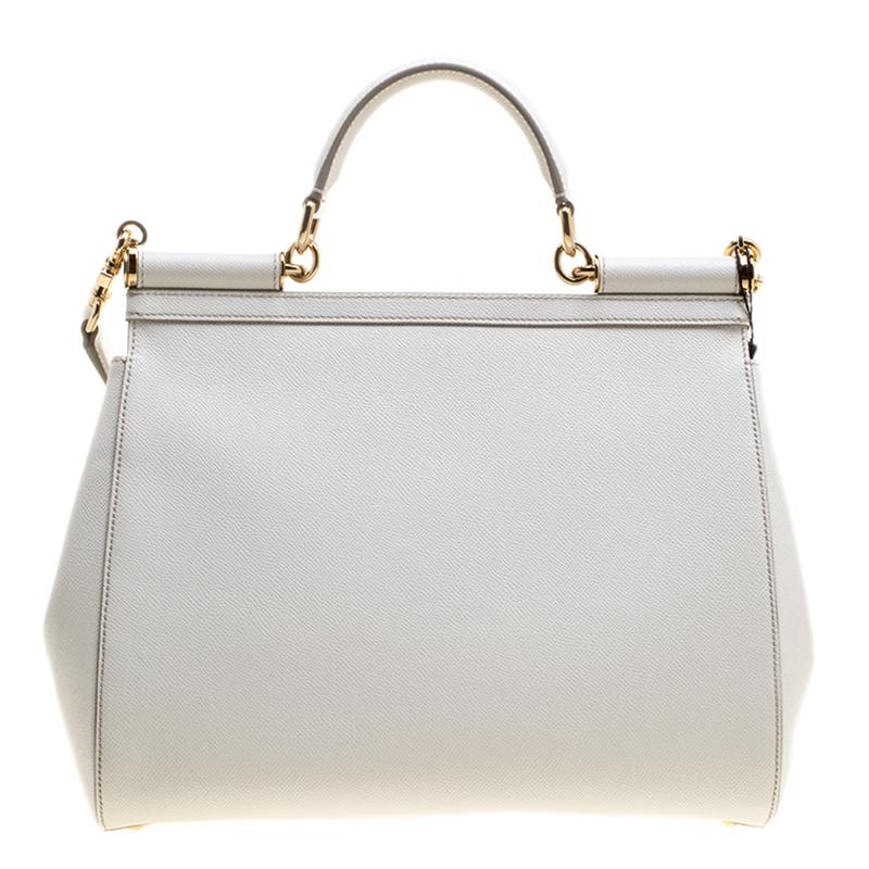 Dolce and Gabbana White Leather Large Miss Sicily Tote 4