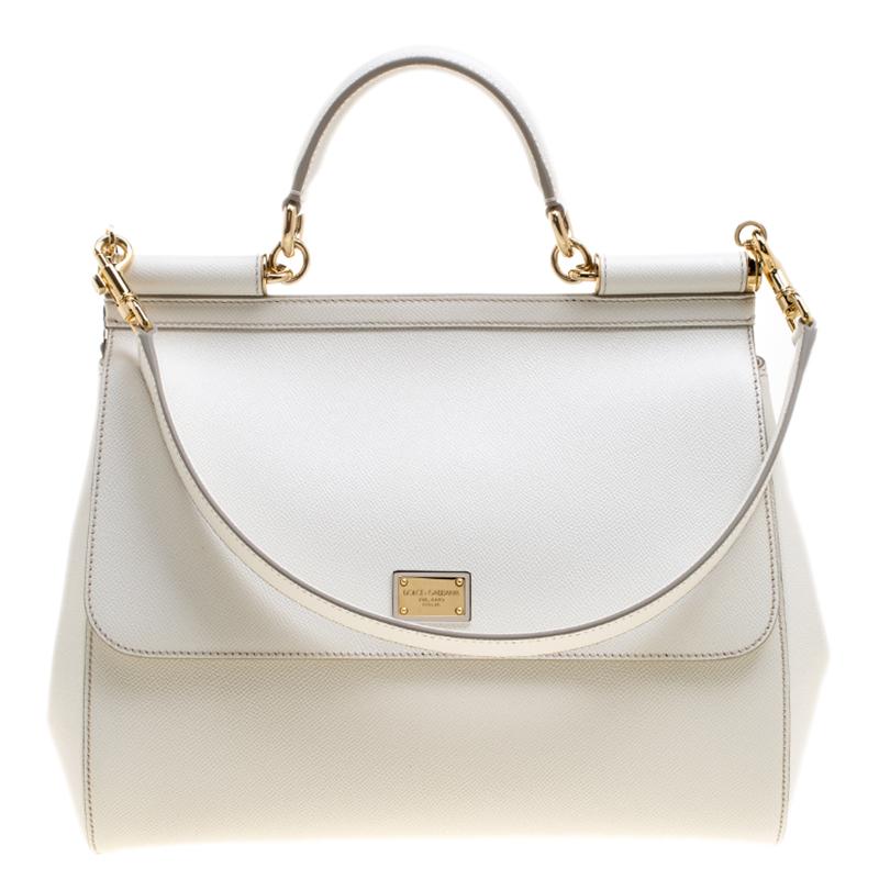 Dolce and Gabbana White Leather Large Miss Sicily Tote