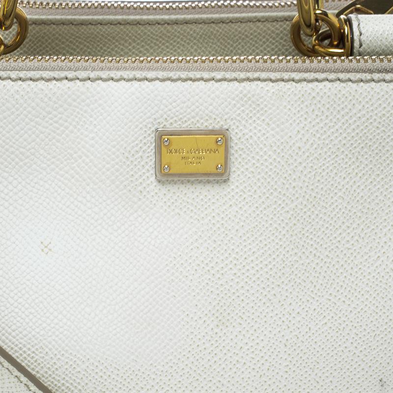 Dolce and Gabbana White Leather Miss Sicily Double Zip Top Handle Bag 5