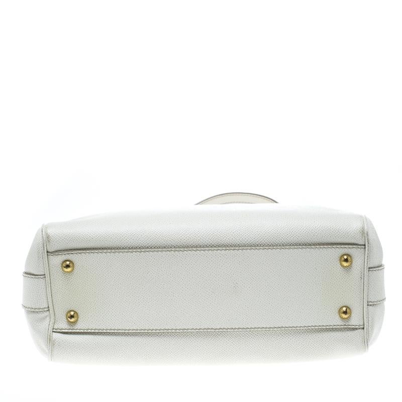 Dolce and Gabbana White Leather Miss Sicily Double Zip Top Handle Bag 6