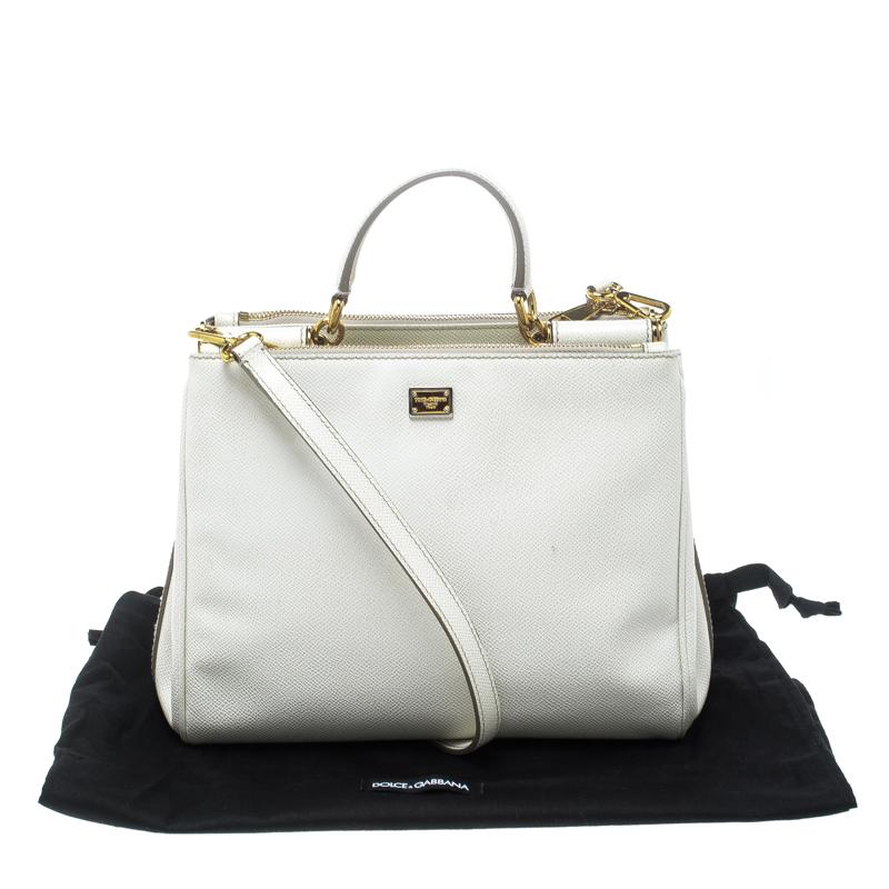 Dolce and Gabbana White Leather Miss Sicily Double Zip Top Handle Bag 4